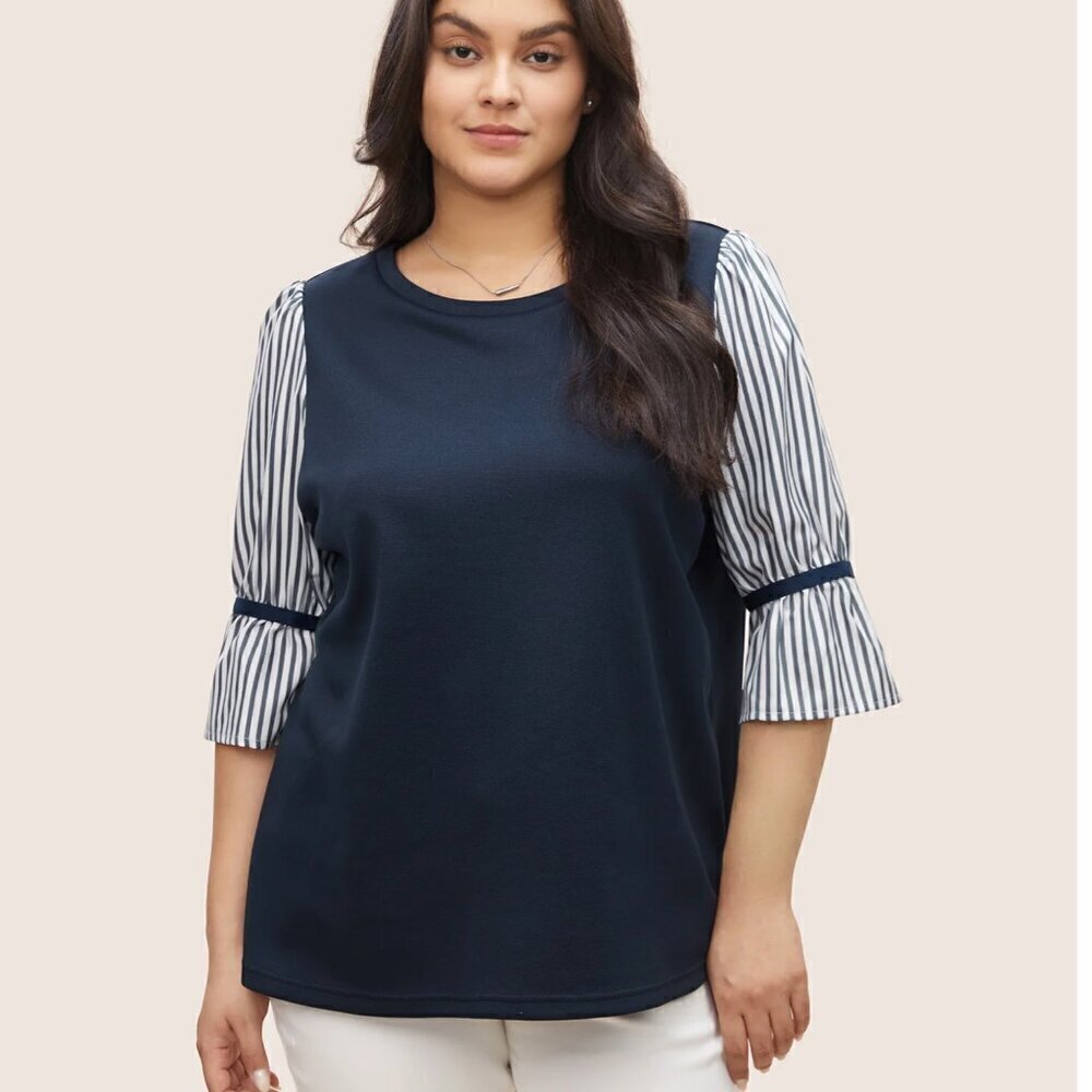 Bloomchic Striped Patchwork Round Neck Light Sweatshirt - Size 10 Medium - NWT